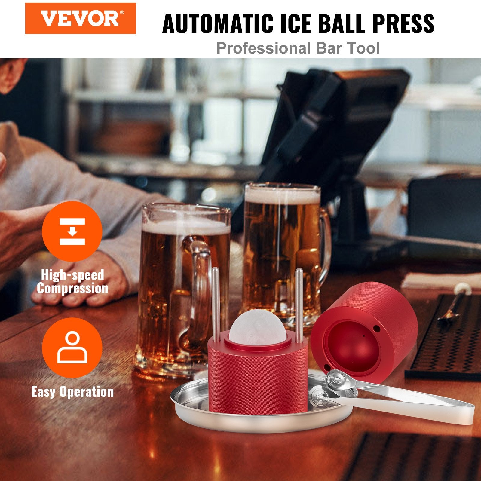 VEVOR Ice Ball Maker, Crystal Clear Ice Ball Maker 2.36inch Ice Sphere  Maker with Storage Bag and Ice Clamp, Round Clear Ice Cube 2-Cavity Ice  Press