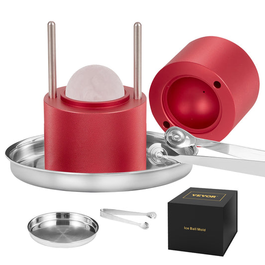 Ice Ball Press, 2.4" Ice Ball Maker, Aircraft Al Alloy Ice Ball Press Kit for 60mm Ice Sphere, Ice Press with Tong and Drip Tray, for Whiskey, Cocktail, Bourbon, Scot on Party & Holiday, Red
