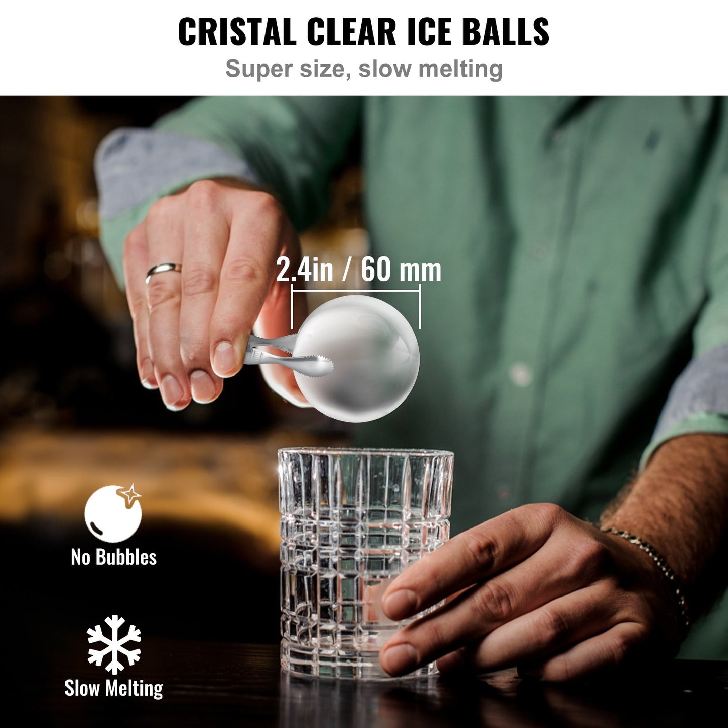 Ice Ball Maker, Crystal Clear Ice Ball Maker 2.36inch Ice Sphere with Storage Bag and Ice Clamp, Round Clear Ice Cube 4-Cavity Ice Press Maker Whiskey Scotch Cocktail Brandy Bourbon
