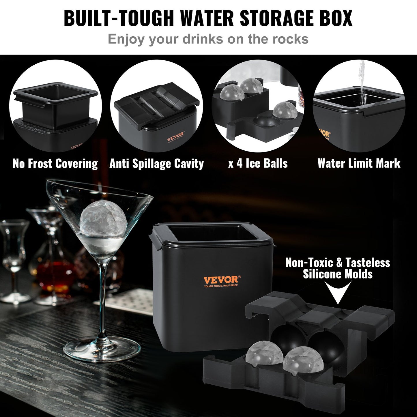 Ice Ball Maker, Crystal Clear Ice Ball Maker 2.36inch Ice Sphere with Storage Bag and Ice Clamp, Round Clear Ice Cube 4-Cavity Ice Press Maker Whiskey Scotch Cocktail Brandy Bourbon