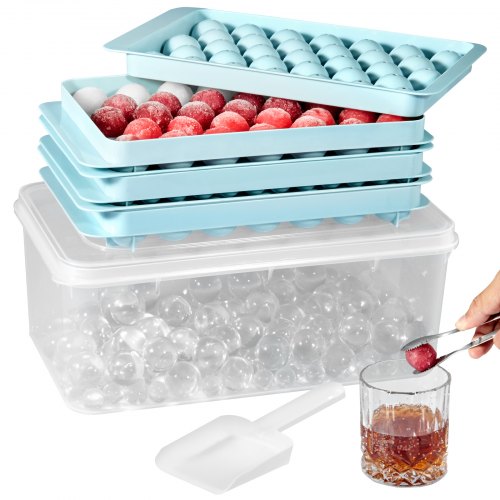 Ice Cube Tray Silicone Round Ice Ball Maker with Lid Easy Release 2 Pack
