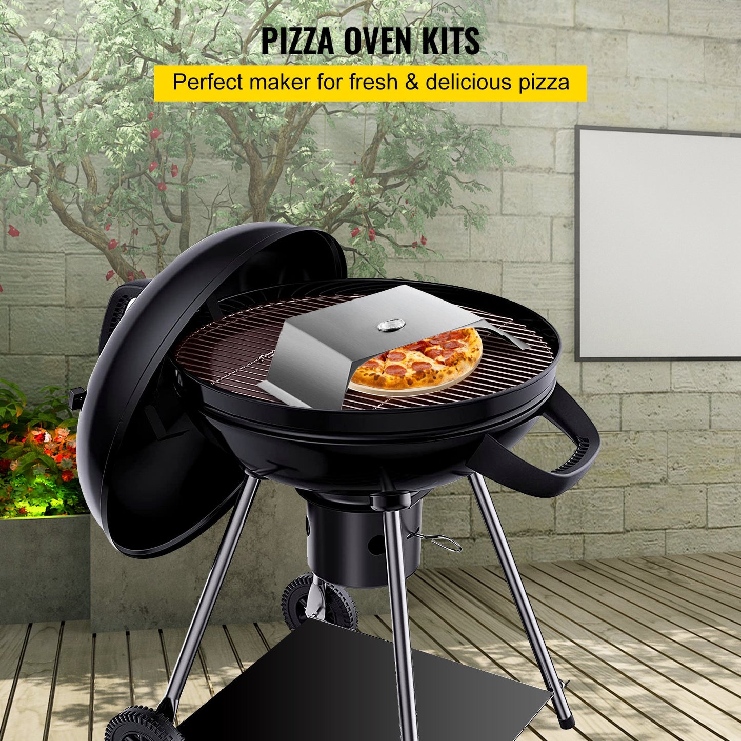 Pizza Oven Kit, Stainless Steel Grill Pizza Oven, Pizza Maker Kit for Most 22" Charcoal Grilll, Grill Pizza Oven Kit Including Pizza Chamber, 13" Round Pizza Stone, 10 x 11.8 inch Pizza Peel