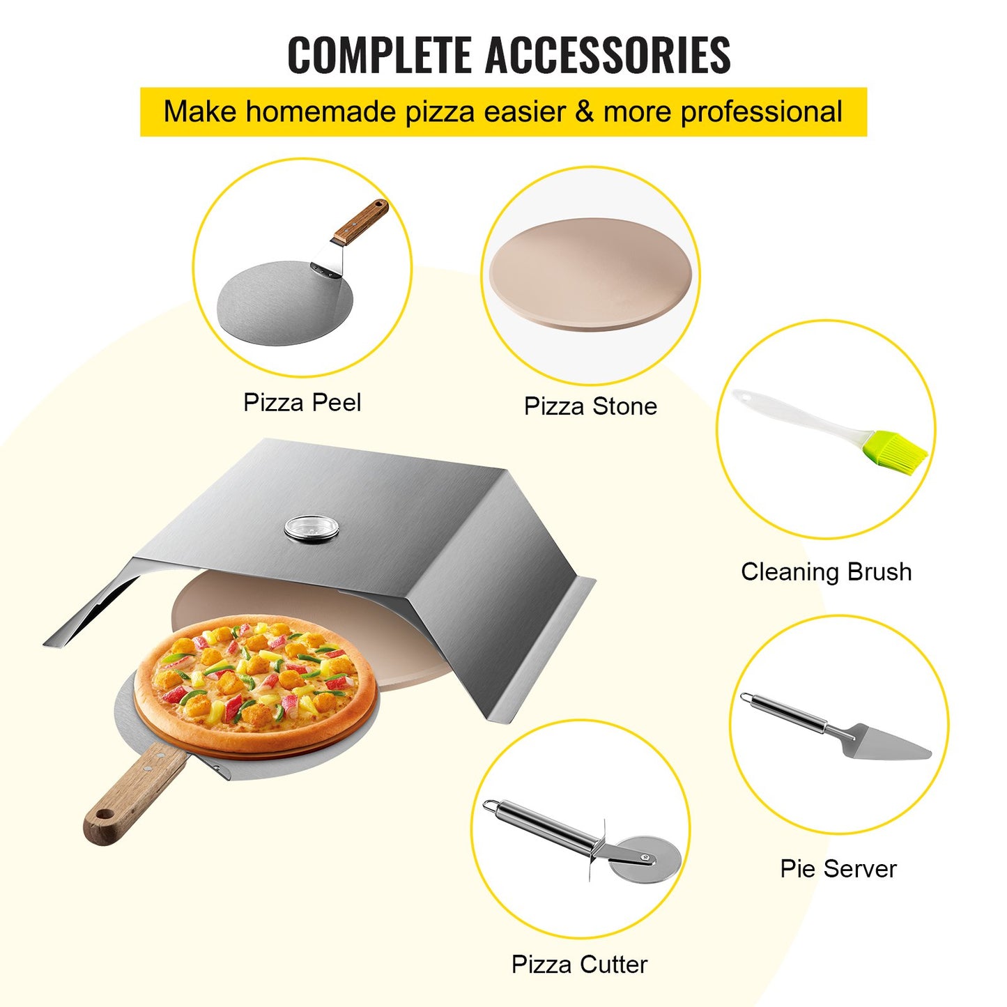Pizza Oven Kit, Stainless Steel Grill Pizza Oven, Pizza Maker Kit for Most 22" Charcoal Grilll, Grill Pizza Oven Kit Including Pizza Chamber, 13" Round Pizza Stone, 10 x 11.8 inch Pizza Peel