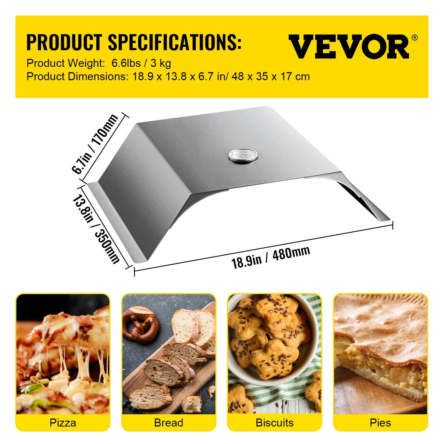 Pizza Oven Kit, Stainless Steel Grill Pizza Oven, Pizza Maker Kit for Most 22" Charcoal Grilll, Grill Pizza Oven Kit Including Pizza Chamber, 13" Round Pizza Stone, 10 x 11.8 inch Pizza Peel