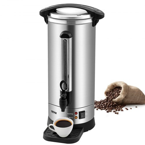Commercial Coffee Urn, 110 Cups Stainless Steel Large Coffee Dispenser, 1500W 110V Electric Coffee Maker Urn For Quick Brewing, Hot Water Urn with Detachable Power Cord for Easy Cleaning, Silver