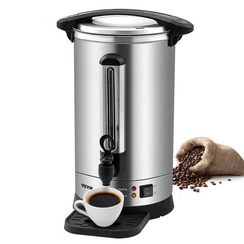 Commercial Coffee Urn, 65 Cups Stainless Steel Large Coffee Dispenser, 1500W 220V Electric Coffee Maker Urn For Quick Brewing, Hot Water Urn with Detachable Power Cord for Easy Cleaning, Silver