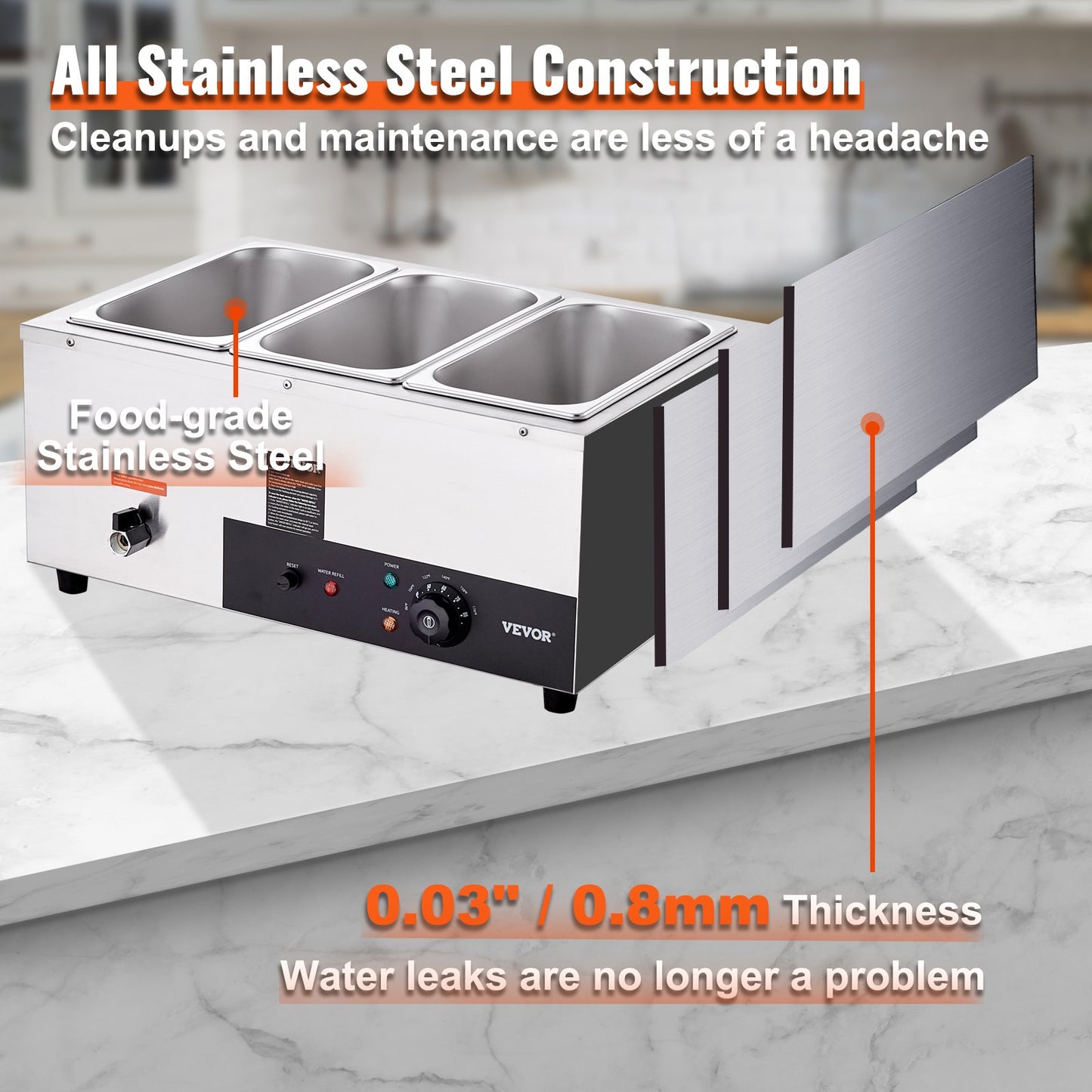 Commercial Electric Food Warmer Countertop Buffet 3*8 Qt Pan Bain Marie