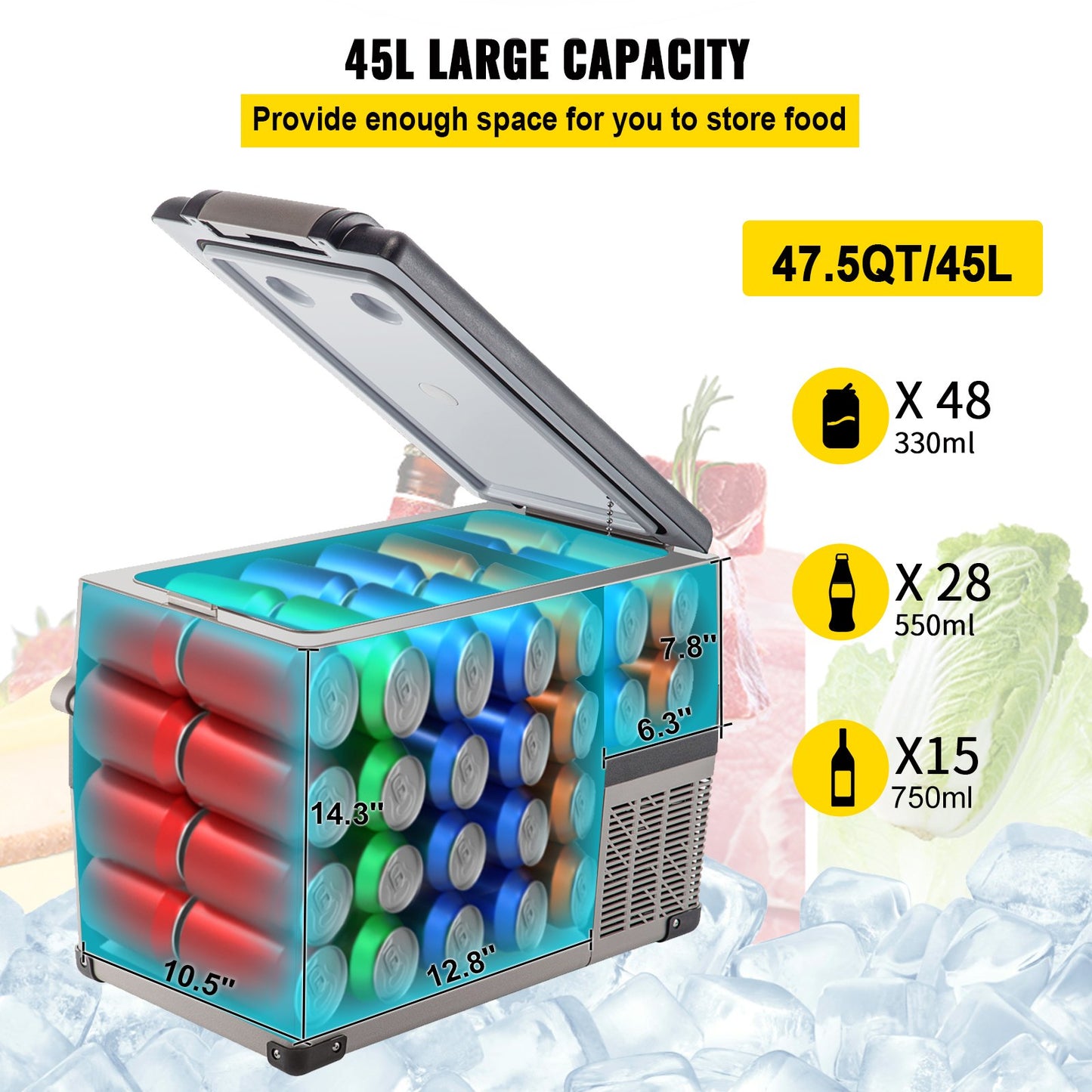 Portable Small Car Freezer 45L Mini Car Freezer Refrigerator 45W Car Fridge Cooler 12V Fridge Freezer AC/DC Portable Freezer Portable Vehicle Car Fridge For Home and Outdoor Use