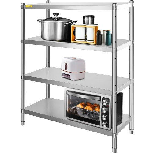 Stainless Steel Shelving, 46.8x18.5 Inch 4 Tier Adjustable Shelf Storage Unit, Stainless Steel Heavy Duty Shelving for Kitchen Commercial Office Garage Storage 330lb Per Shelf