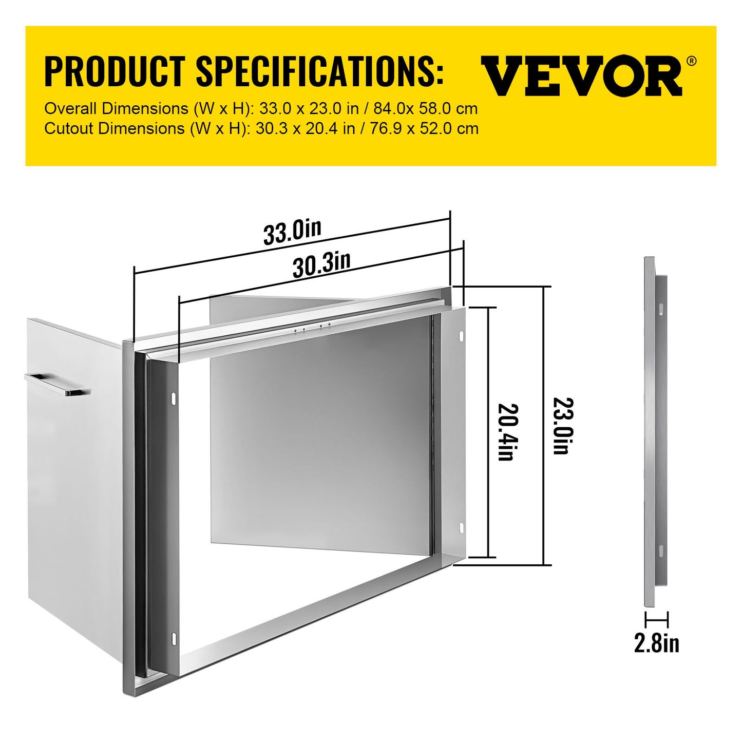 Double Access Door 83Wx58H cm Outdoor Kitchen Door Brushed Stainless Steel Outdoor Cabinets with Hooks Steel Access Door Easy to Install BBQ Doors Stainless Steel For BBQ Island Grill Station