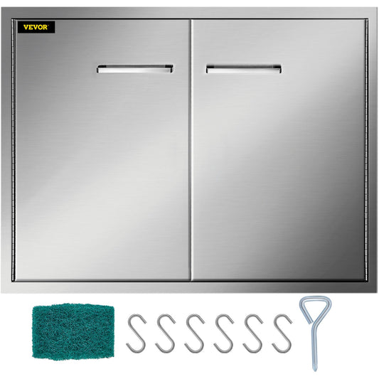 Double Access Door 83Wx58H cm Outdoor Kitchen Door Brushed Stainless Steel Outdoor Cabinets with Hooks Steel Access Door Easy to Install BBQ Doors Stainless Steel For BBQ Island Grill Station