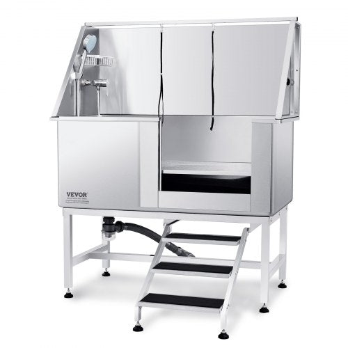 50" Pet Dog Bathing Station w/Stairs, Professional Stainless Steel Dog Grooming Tub w/ Soap Box, Faucet,Rich Accessory, Dog Bathtub for Large,Medium,Small Pets, Washing Sink for Home Right