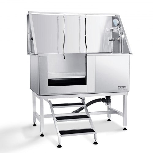 1.27M Pet Dog Bathing Station w/Stairs, Professional Stainless Steel Dog Grooming Tub w/ Soap Box, Faucet,Rich Accessory, Dog Bathtub for Large,Medium,Small Pets, Washing Sink for Home Left