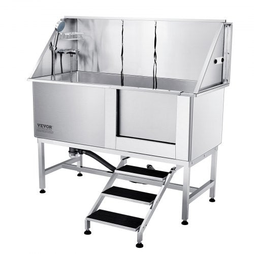 1.57M Pet Dog Bathing Station w/Stairs, Professional Stainless Steel Dog Grooming Tub w/ Soap Box, Faucet,Rich Accessory,Bathtub for Large,Medium,Small Pets, Washing Sink for Home(Right)