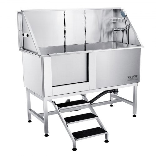 1.57M Pet Dog Bathing Station w/Stairs, Professional Stainless Steel Dog Grooming Tub w/ Soap Box, Faucet,Rich Accessory,Bathtub for Large,Medium,Small Pets, Washing Sink for Home(Left)
