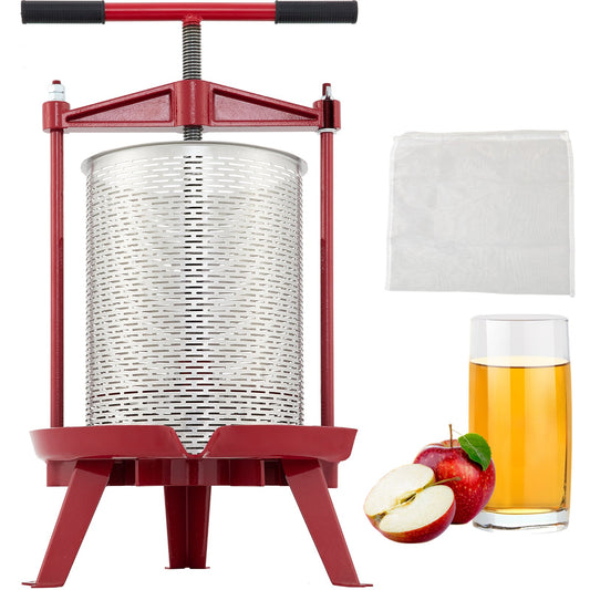Fruit Wine Press, 3.7Gal/14L, Cast Iron Manual Grape Presser for Wine Making, Cider/Tincture/Vegetables/Honey/Olive Oil Press with Stainless Steel Hollow Basket T-Handle 0.1" Thick Plate 3 Feet