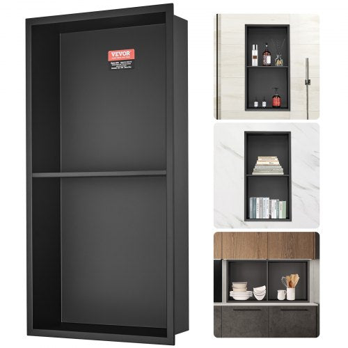 33.02 x 63.5 cm No Tile Shower Niche 304 Stainless Steel, Wall-Inserted Niche Recessed Double Shelves, Sealed Waterproof Rust-Resistant Modern Niche for Shower or Soap Storage Bathroom