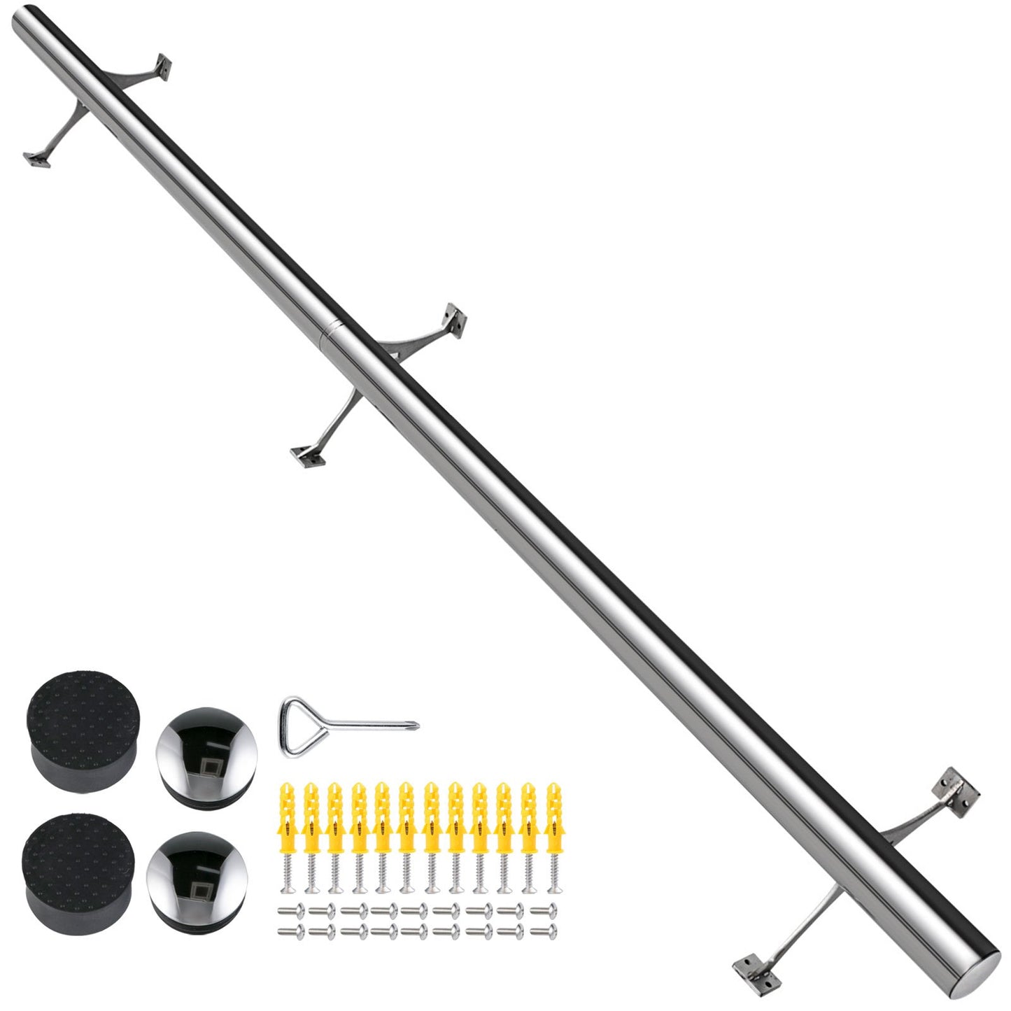 Bar Foot Rail Kit 5FT Bar Mount Foot Rail Kit 2 Inches OD Bar Foot Rail Brushed Stainless Steel Tubing Bar Foot Rail Tubing Kit Bar Foot Rest with 2 Combination Brackets and 2 Flat End Caps