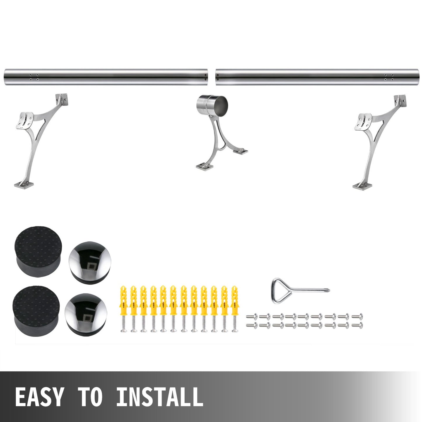 Bar Foot Rail Kit 5FT Bar Mount Foot Rail Kit 2 Inches OD Bar Foot Rail Brushed Stainless Steel Tubing Bar Foot Rail Tubing Kit Bar Foot Rest with 2 Combination Brackets and 2 Flat End Caps