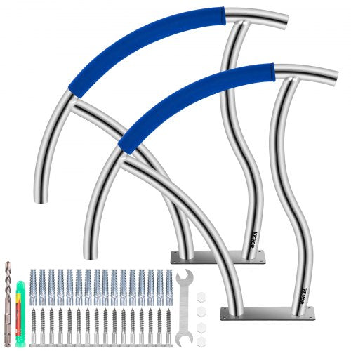 Pool Handrail, 30" x 30" Swimming Pool Stair Rail, 2 PCs Stainless Steel Stair Pool Hand Rail Rated 375lbs Load Capacity, Pool Rail with Quick Mount Base Plate, and Complete Mounting Accessories
