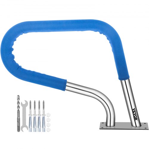 Pool Rail 32x23" Pool Railing 304 Stainless Steel 250LBS Load Capacity Silver Rustproof Pool Handrail Humanized Swimming Pool Handrail with Blue Grip Cover & M8 Drill Bit & Self-taping Screws