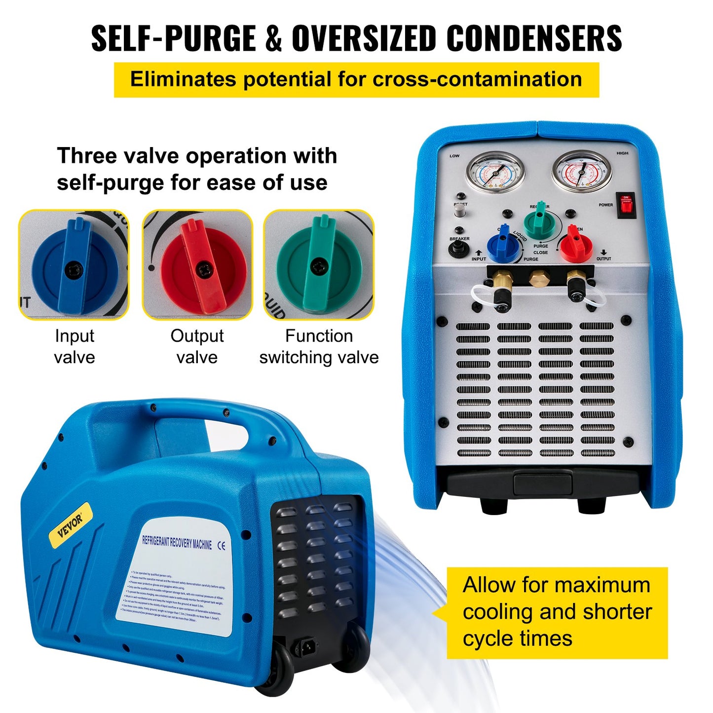 Refrigerant Recovery Machine, 3/4 HP, Single Cylinder, HVAC Refrigerant Recovery, Portable AC Recovery Machine for Air Condition, Refrigerant, Automotive, Blue