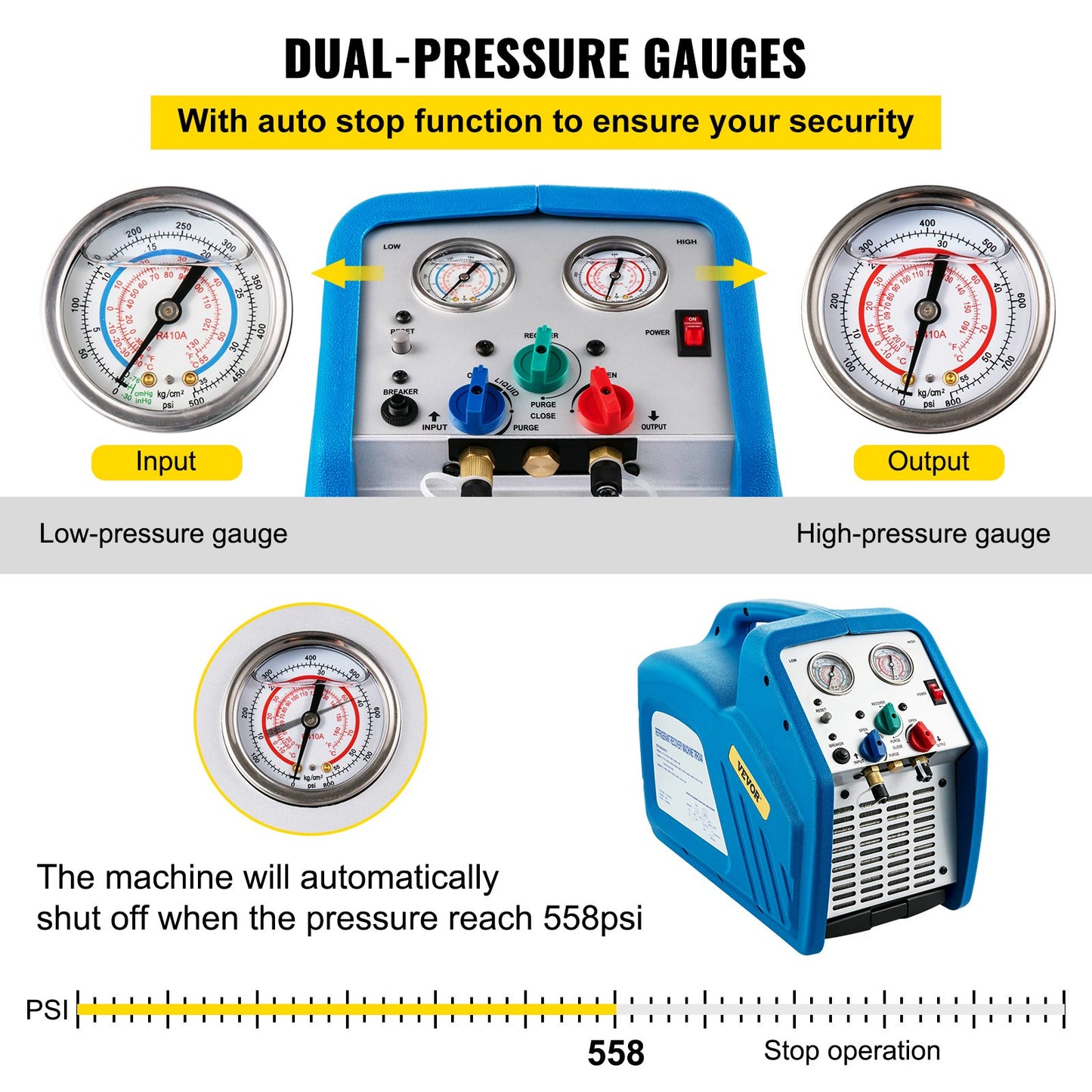 Refrigerant Recovery Machine, 3/4 HP, Single Cylinder, HVAC Refrigerant Recovery, Portable AC Recovery Machine for Air Condition, Refrigerant, Automotive, Blue