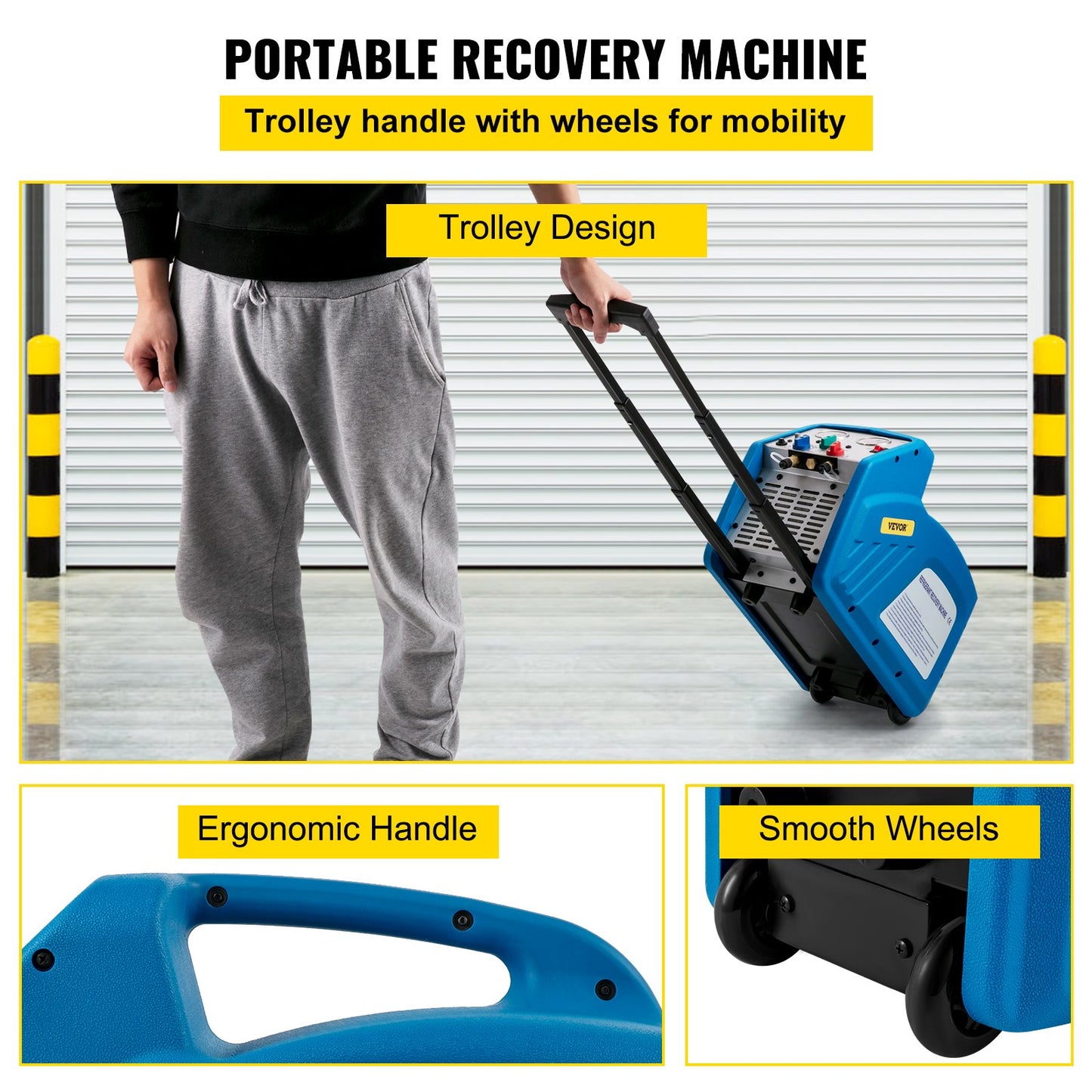Refrigerant Recovery Machine, 3/4 HP, Single Cylinder, HVAC Refrigerant Recovery, Portable AC Recovery Machine for Air Condition, Refrigerant, Automotive, Blue
