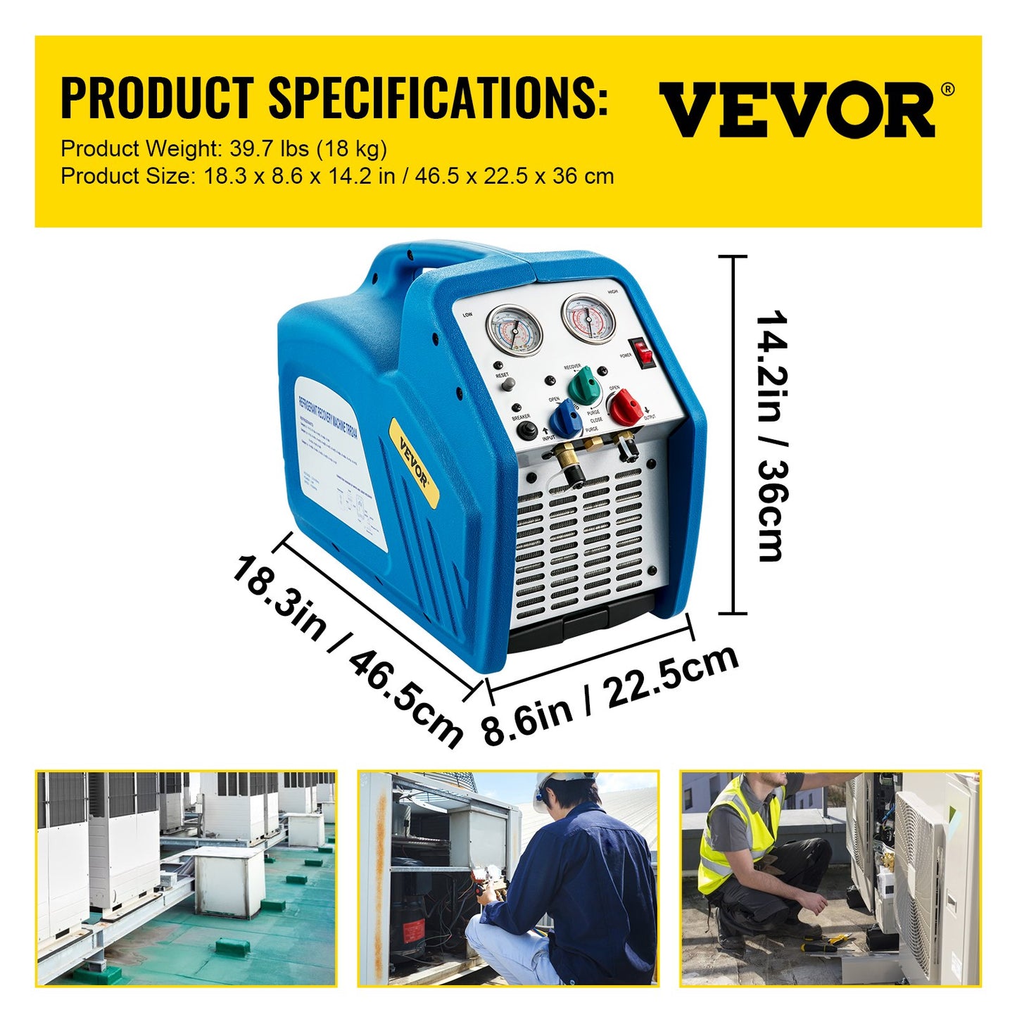 Refrigerant Recovery Machine, 3/4 HP, Single Cylinder, HVAC Refrigerant Recovery, Portable AC Recovery Machine for Air Condition, Refrigerant, Automotive, Blue