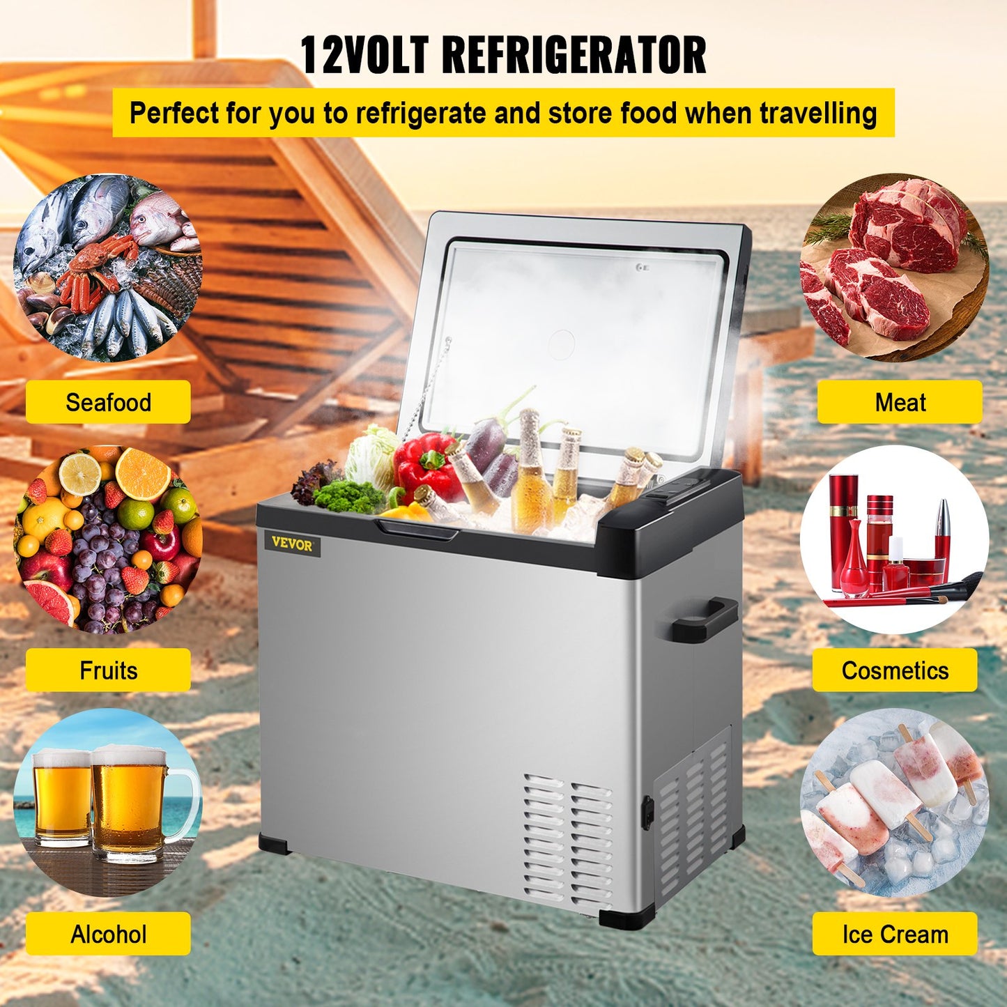 Car Refrigerator, 53 Qt, 12v Portable Freezer with Single Zone, 12/24V DC & 110-240V AC Electric Compressor Cooler w/ -4℉-68℉ Cooling Range, for Car Truck Vehicle RV Boat Outdoor & Home use