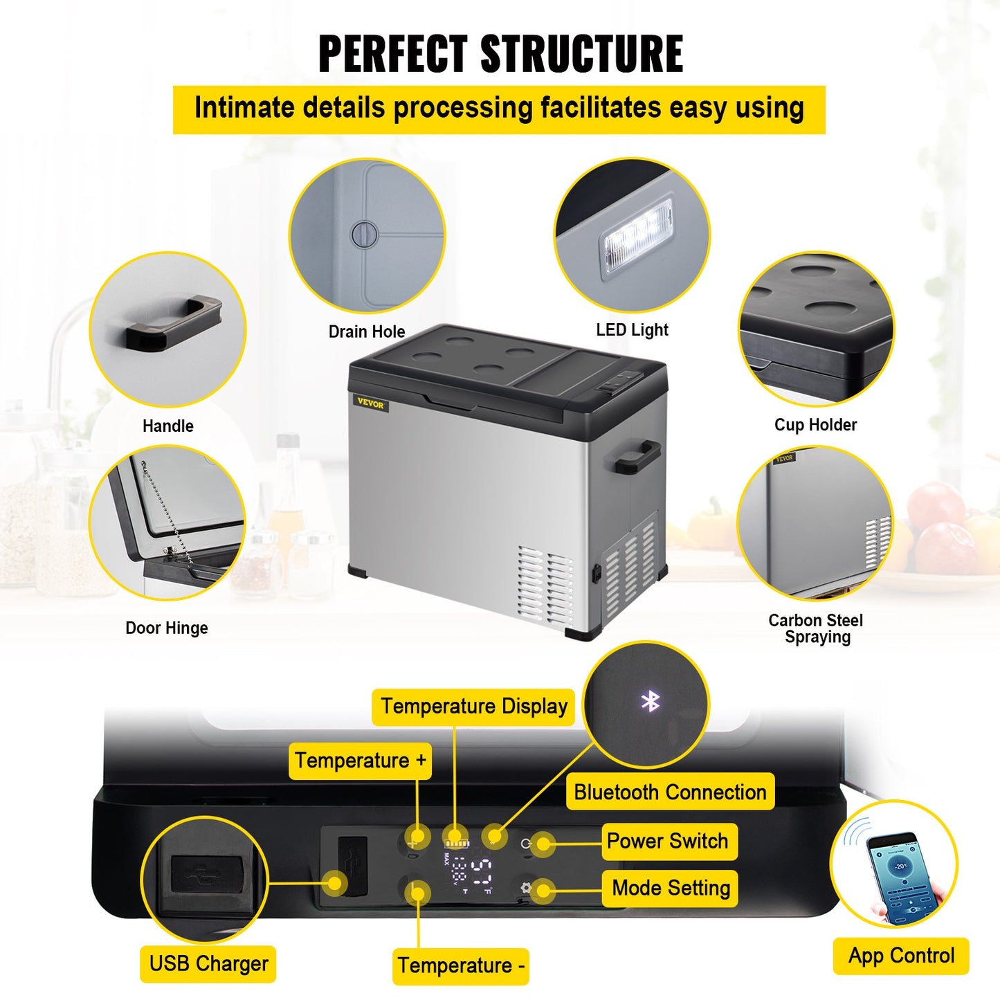 Car Refrigerator, 53 Qt, 12v Portable Freezer with Single Zone, 12/24V DC & 110-240V AC Electric Compressor Cooler w/ -4℉-68℉ Cooling Range, for Car Truck Vehicle RV Boat Outdoor & Home use