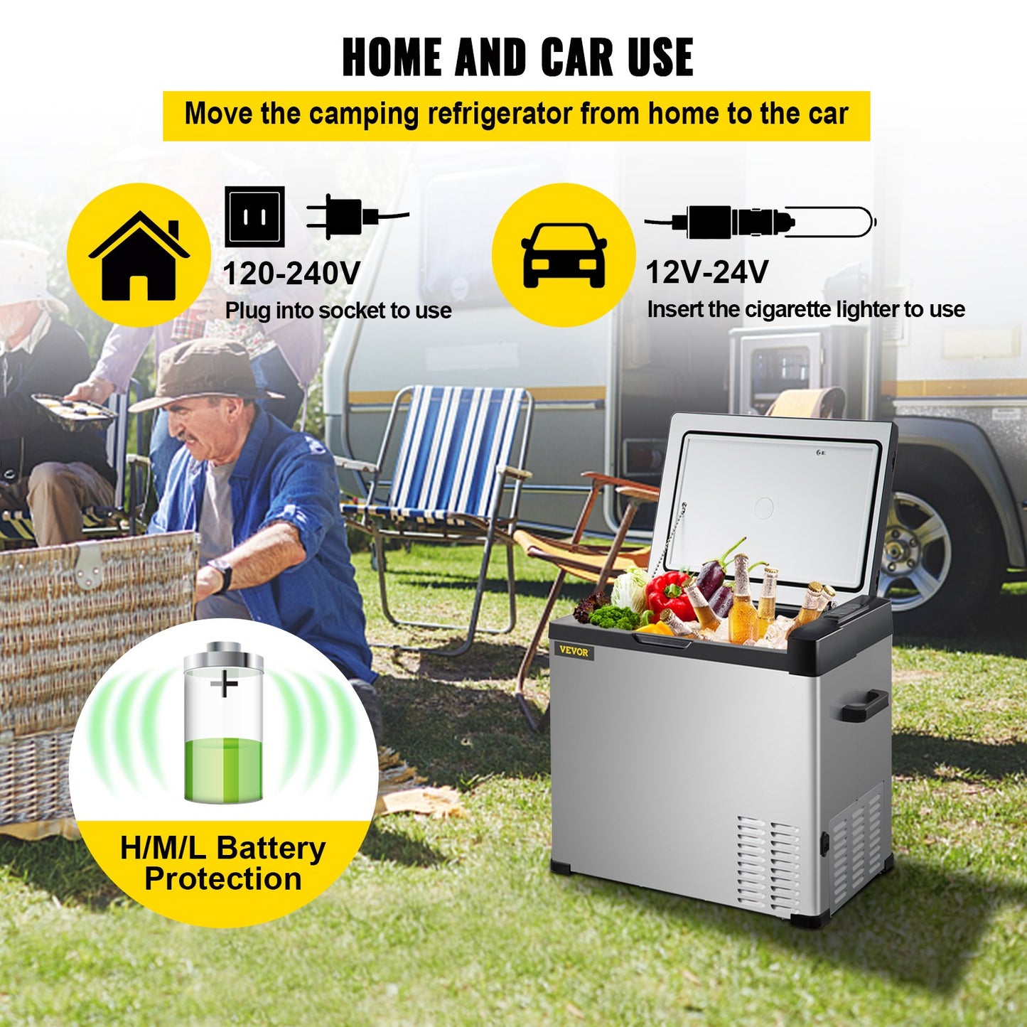 Car Refrigerator, 53 Qt, 12v Portable Freezer with Single Zone, 12/24V DC & 110-240V AC Electric Compressor Cooler w/ -4℉-68℉ Cooling Range, for Car Truck Vehicle RV Boat Outdoor & Home use