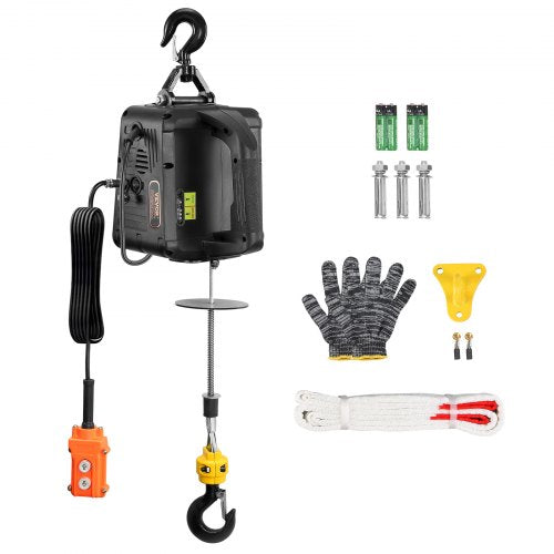 2-in-1 Portable Electric Hoist Power Winch 1100 lbs Wired Remote Control