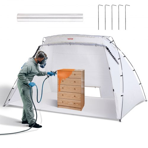 Spray Paint Shelter, 10x7x6ft Portable Spray Paint Tent with Built-In Floor & Mesh Screen, Foldable Pop Up Paint Booth for Furniture Large DIY Hobby Tool Painting Station