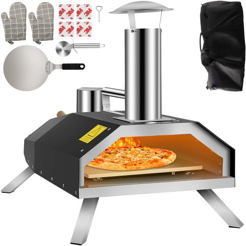 Portable Pizza Oven, 12"Pellet Pizza Oven, Stainless Steel Pizza Oven Outdoor, Wood Burning Pizza Oven w/ Foldable Feet Portable Wood Oven w/ Complete Accessories & Pizza Bag for Outdoor Cooking