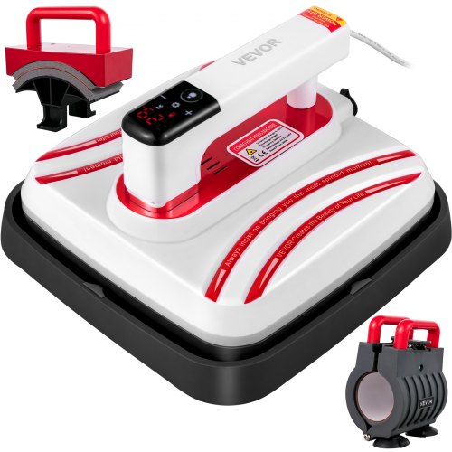 Heat Press 10 x 10 Inch Easy Press 3 In 1 800W Portable Red Mini Press Easy Mini Press Vibration Function Heat Press Machine for Mugs, Caps, and T-Shirts with Double-tube Heating