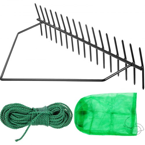 Pond Rake, 32" Aquatic Weed Rake, Double Sided Lake Weed Cutter, Uproots Aquatic Weeds Muck Silt Lake Rakes, Weed Rake Tool for Lake Pond Beach Landscaping, Lake Weed Rake with 66’ Rope