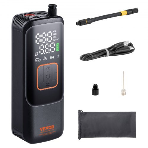 Tire Inflator Portable Air Compressor, 150 PSI Electric Air Pump, 4000mAh Rechargeable Tire Pump with Auto-Off Function, LCD Pressure Gauge, 3 Nozzles, LED Light for Motorcycle Bike Car Ball