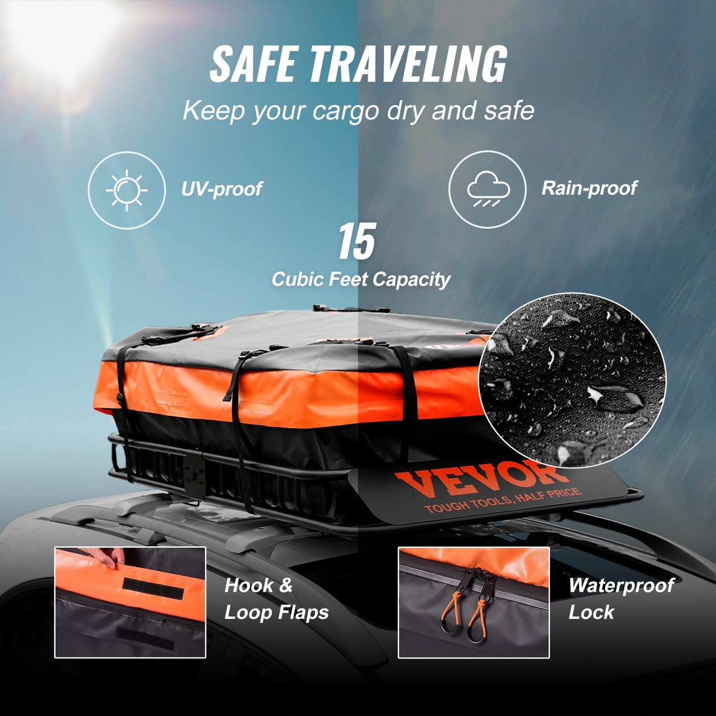 Roof Rack Cargo Basket, 130.5 x 91.5 x 12.7 cm Rooftop Cargo Carrier w/ 15 Cu Ft Waterproof Cargo Bag, 90 kg Capacity Universal Rack Carrier for SUV, Truck