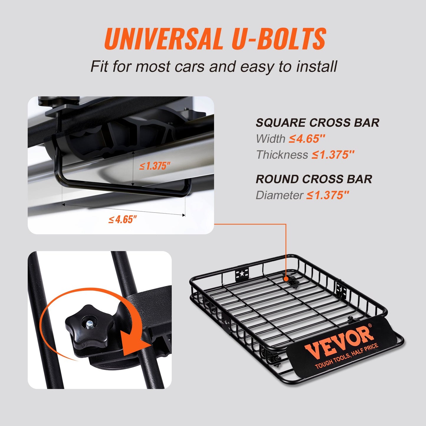 Roof Rack Cargo Basket, 130.5 x 91.5 x 12.7 cm Rooftop Cargo Carrier w/ 15 Cu Ft Waterproof Cargo Bag, 90 kg Capacity Universal Rack Carrier for SUV, Truck