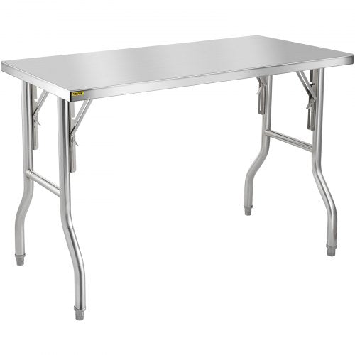 Commercial Worktable Workstation 48 x 24 Inch Folding Commercial Prep Table, Heavy-duty Stainless Steel Folding Table with 661 lbs Load, Kitchen Work Table, Silver Stainless Steel Kitchen Island