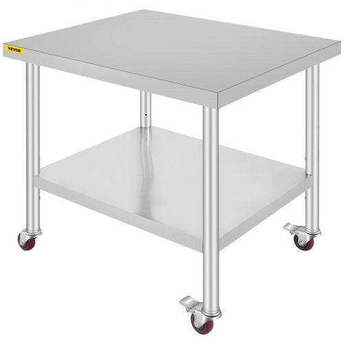 Stainless Steel Catering Work Table 30x36 Inch Commercial Kitchen Table with 4 Wheels Commercial Food Prep Workbench With Flexible Adjustment Shelf for Kitchen Prep Table