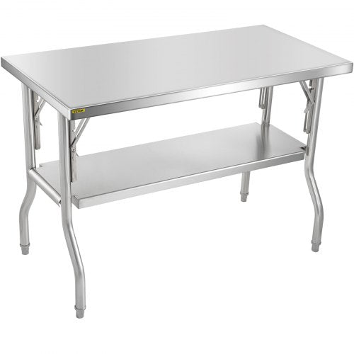 Commercial Worktable Workstation 48 x 24 Inch Folding Commercial Prep Table, Heavy-duty Stainless Steel Folding Table with 772 lbs Load, Kitchen Work Table, Silver Stainless Steel Kitchen Island