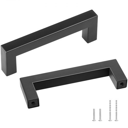 10 Pack Cabinet Pulls, 3.86in / 96mm Center to Center Slim Square Kitchen Cabinet Drawer, Stainless Steel Modern Kitchen Cupboard Door Handles for Kitchen Bathroom Bar Hardware Matte Black
