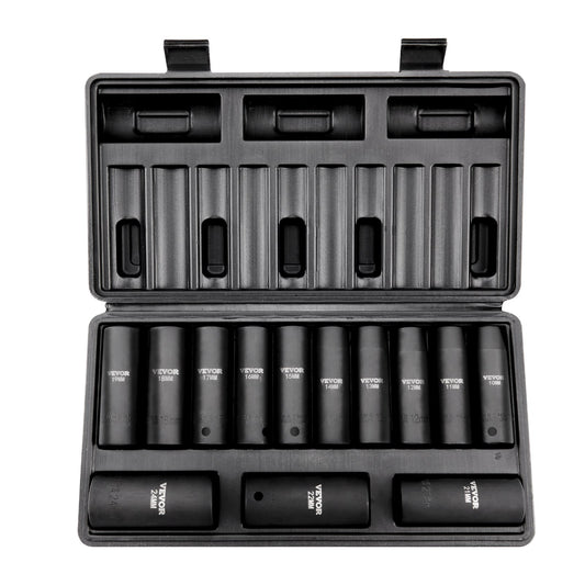 Impact Sockets Set 13pcs Metric 6-Point 1/2in Drive Bit Ratchet Tool Kit
