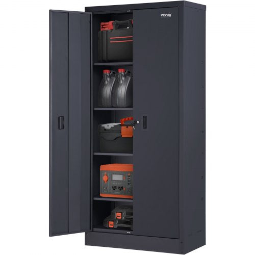 Metal Storage Cabinet w/ 4 Adjustable Shelves & Lockable 200lbs per Shelf