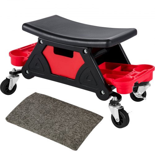 Mechanic Stool 300 LBS Capacity Garage Stool with Wheels, Heavy Duty Rolling Mechanics Seat, with Three Slide Out Tool Trays and Drawer, Rolling Tool Seat for Automotive Auto Repair