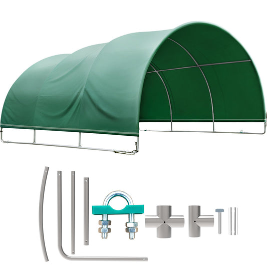 Livestock Shelter, 9.9'x 10'x 5.5' Corral Shelter, Steel Metal Corral Panel Shelter,  Waterproof Corral Panels for Horses and Other Livestock, Animal Shelter with PVC Cover and Galvanized pipe