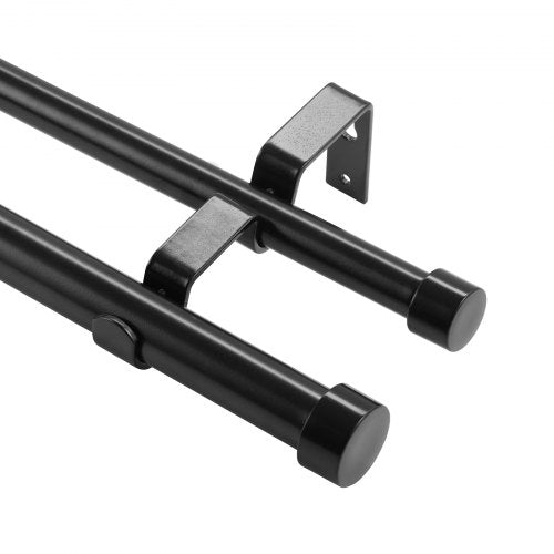 Double Rod Curtain Rods, 72-144 inches(6-12ft) Adjustable Length, Black Double Curtain Rods with Cap Finials, 1" and 3/4" Diameter, Double Window Drapery Rod for Sheer and Blackout Curtains