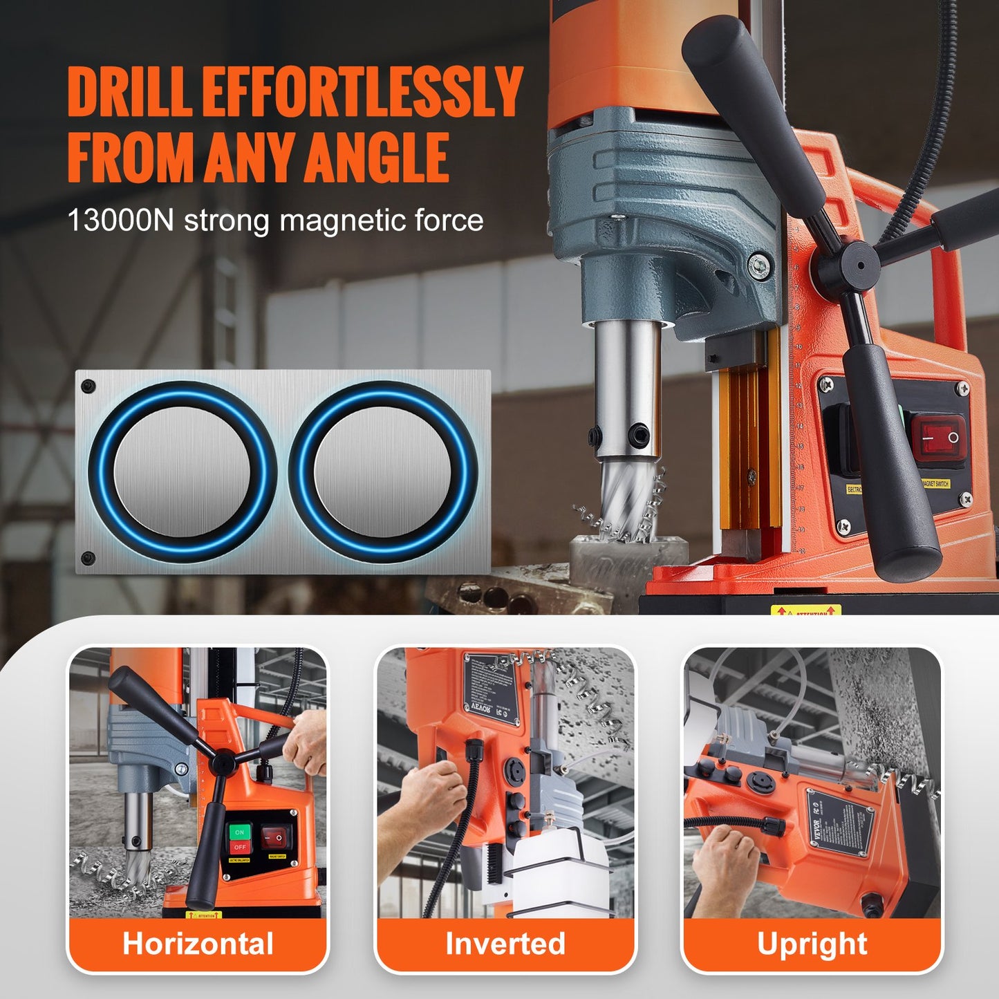 Magnetic Drill 1300W 2922lbf/13000N Portable Mag Drill Press 810RPM